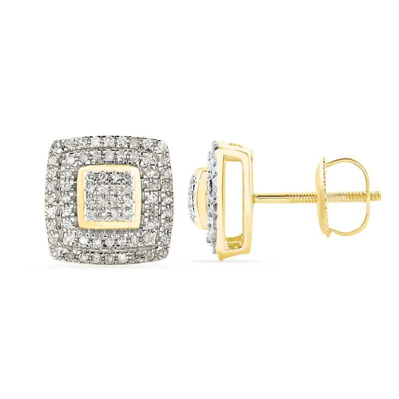 luxurious earrings for women-Diamond Iced-Out Square Screw Earring (14K)