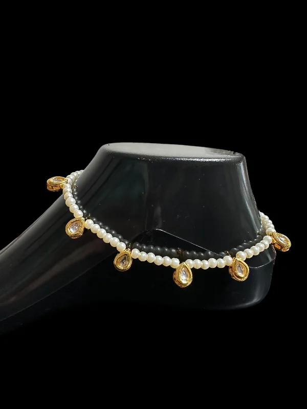 diamond anklets for women-Kundan and pearl anklets ( READY TO SHIP )