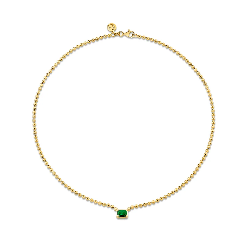 delicate necklace for women-Emerald Cut Emerald on Orb Chain Necklace | Ready to Ship