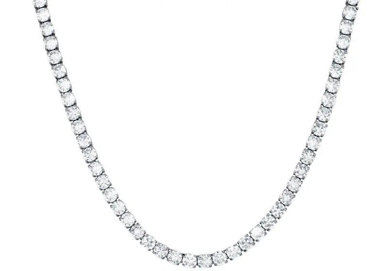 layered silver necklace for women-Mens Stainless Steel Chain Necklace With Cubic Zirconia