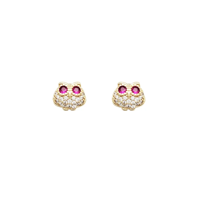 chain earrings for women-Fat Owl CZ Stud Earrings (14K)