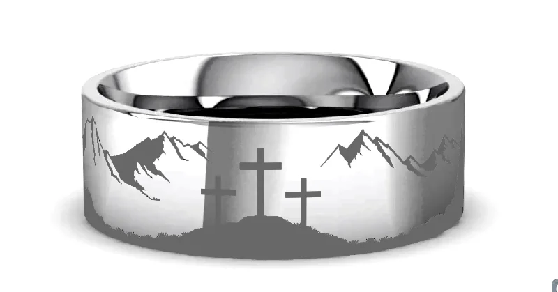 vintage-inspired engagement rings for women-MOUNTAIN MAJESTY Laser Engraved Tungsten Carbide Ring