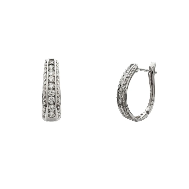 anniversary earrings for women-Diamond Channel Setting Oval Hoops Earrings (14K)