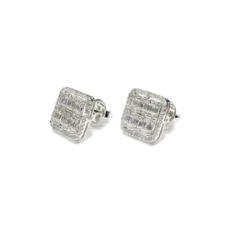 vintage hoop earrings for women-Diamond Square Earrings (14K).