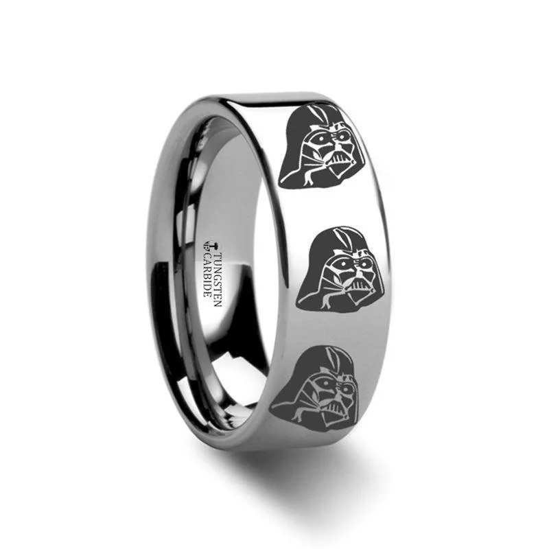 sapphire and diamond engagement rings for women-Darth Vader Star Wars Polished Tungsten Engraved Ring Jewelry - 4mm - 12mm