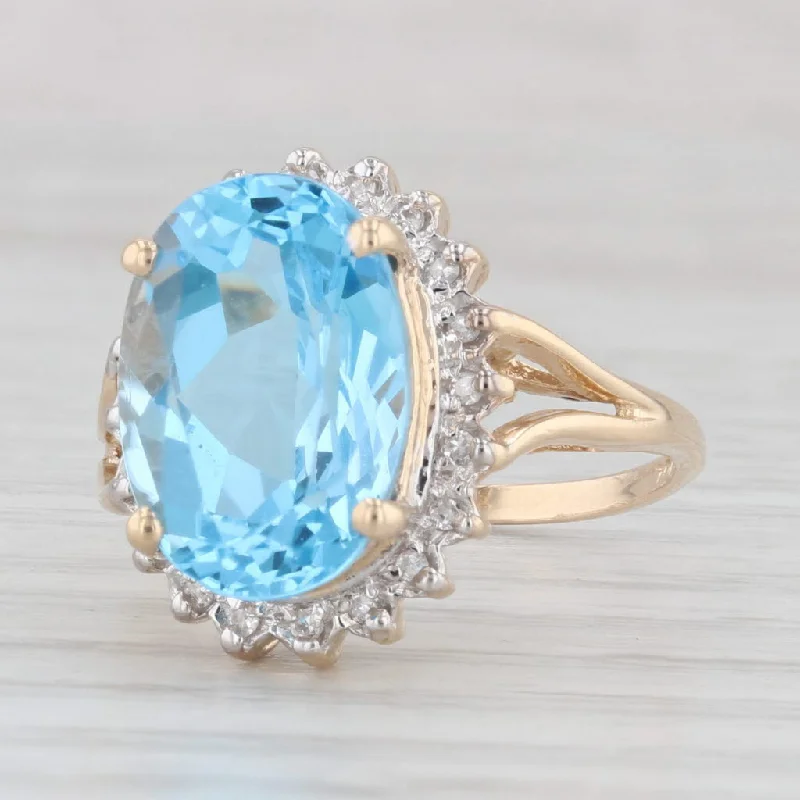 unique diamond engagement rings for women-7.70ctw Oval Blue Topaz Diamond Halo Ring 10k Yellow Gold Size 7