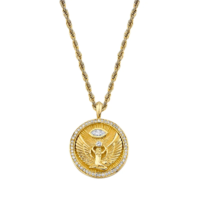 minimalist necklace for women-Isis Diamond Pavé Halo Coin Pendant | Ready to Ship