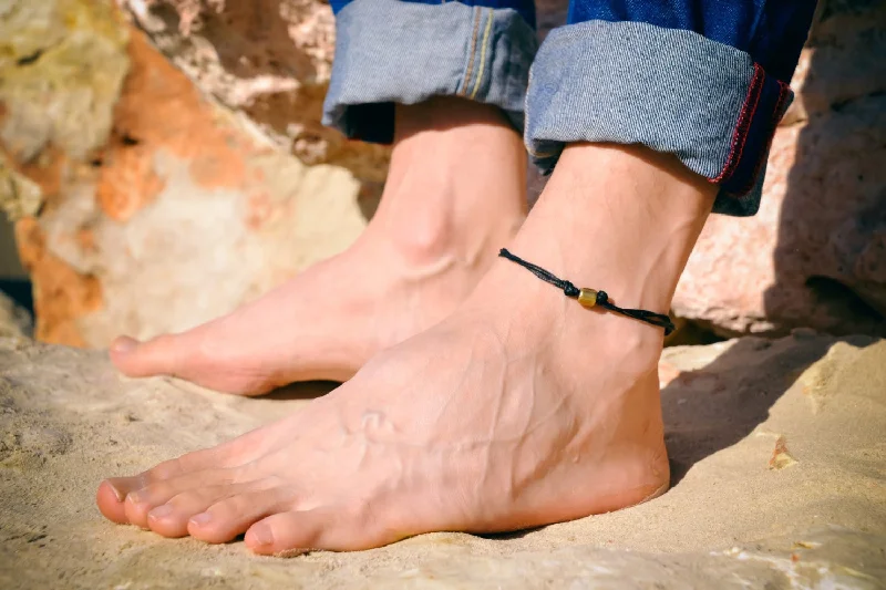 cute anklets for women-Men's anklet with a bronze tube charm and a black cord, gift for him