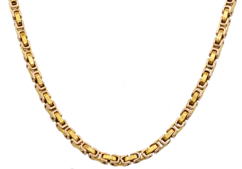 crystal necklace for women-Mens 4mm Gold Stainless Steel Byzantine Link Chain Necklace