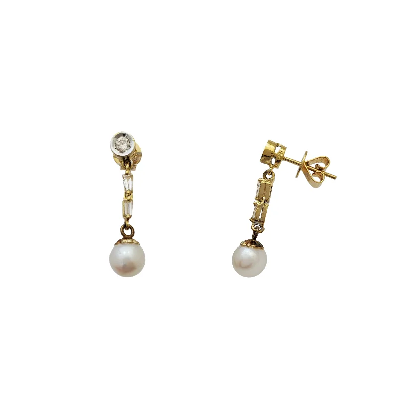 delicate earrings for women-Cultured Pearl with Diamond Dangling Earrings (18K)