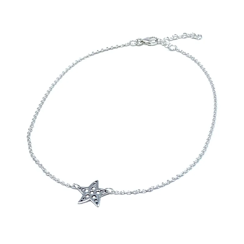 trendy anklets for women-Starfish Sterling Silver Anklet