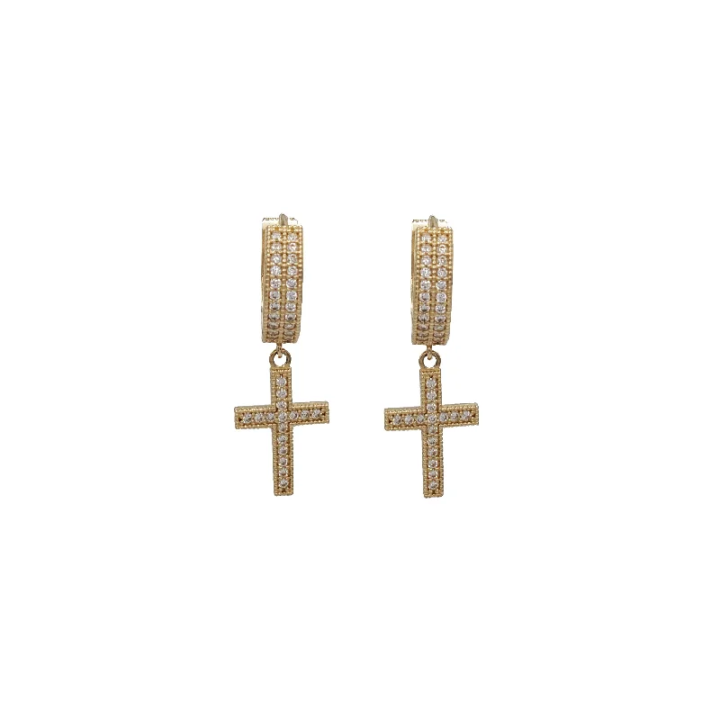 chandelier earrings for women-Zirconia Cross Dangling Earrings (14K)