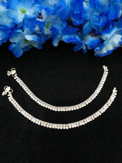 cute anklets for women-Exquisite Silver Color Anklets With Stone Work For Women