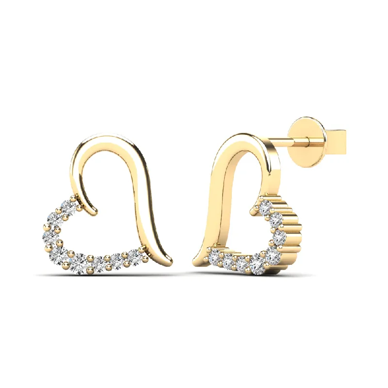 modern earrings for women-Diamond Heart Stud Earrings (14K)