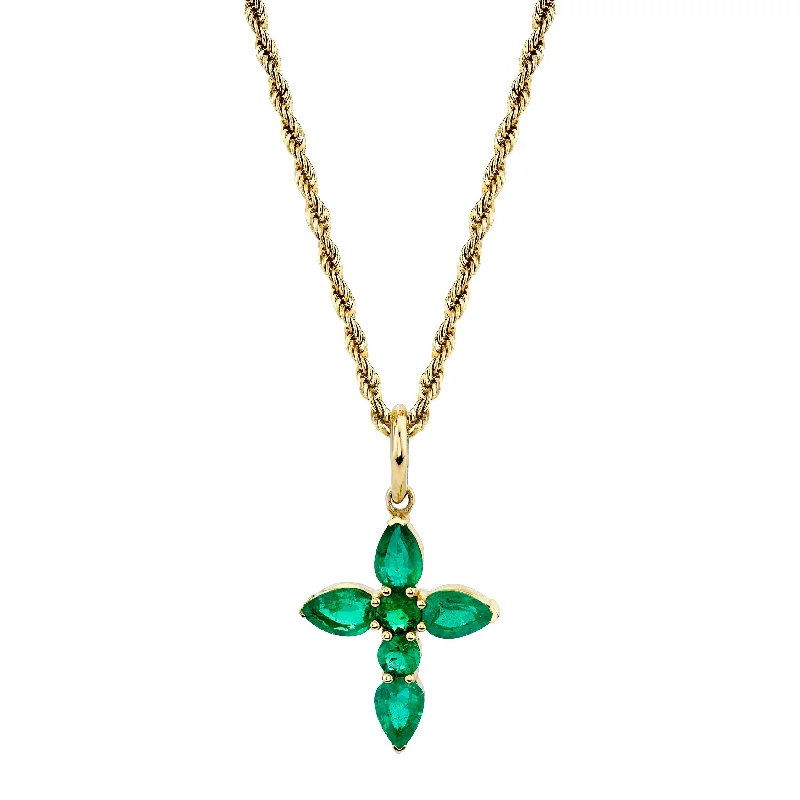 triple strand necklace for women-Large Emerald Faith Pendant