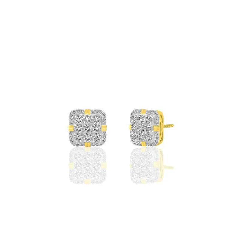 unique earrings for women-Iced-Out Diamond Square Stud Earrings (14K)