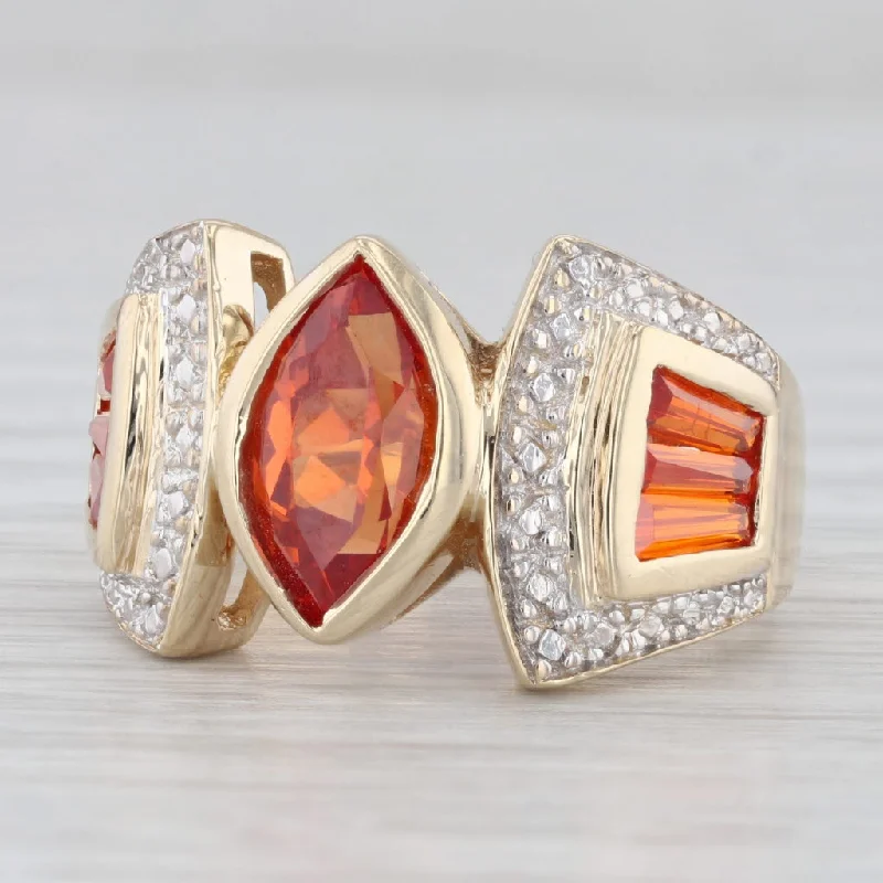 stacked engagement rings for women-3.02ctw Lab Created Orange Sapphire Cocktail Ring 10k Yellow Gold Size 8