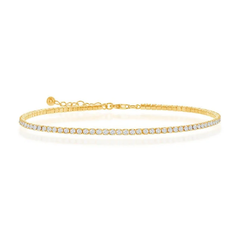 elegant anklets for women-Sterling Silver 2mm CZ Tennis Anklet - Gold Plated