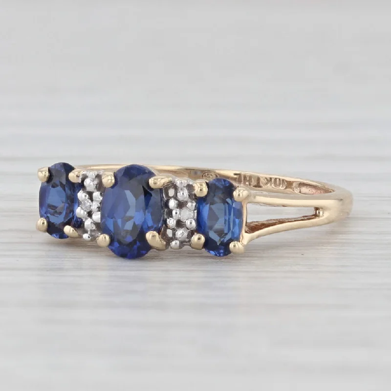 gemstone ring engagement rings for women-1.20ctw Lab Created Blue Sapphire 3-Stone Ring 10k Yellow Gold Size 7