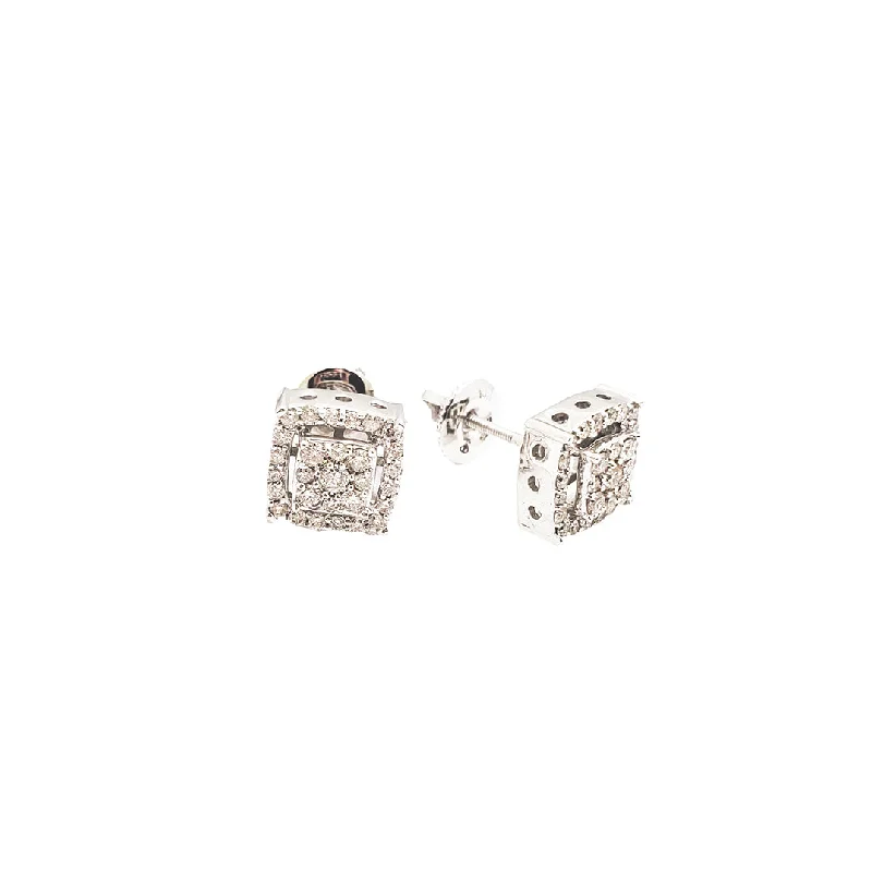 gemstone earrings for women-Diamond Hollow Mound Stud Earrings (14K)