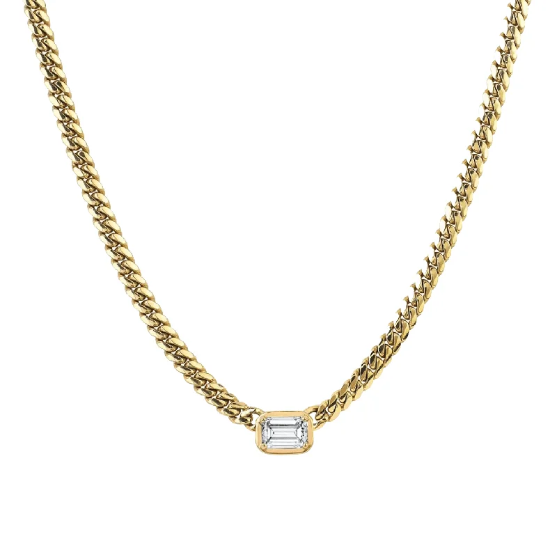 silver plated necklace for women-Queen Emerald Cut Diamond Cuban Choker | Ready to Ship