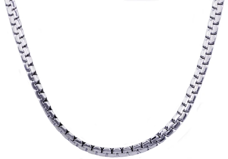 elegant necklace for women-Mens Stainless Steel Flat Box Link Chain Necklace