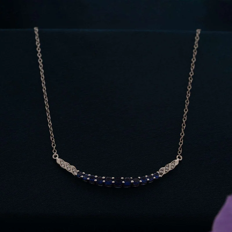 wedding necklace for women-Silver Sapphire Curved Bar Necklace