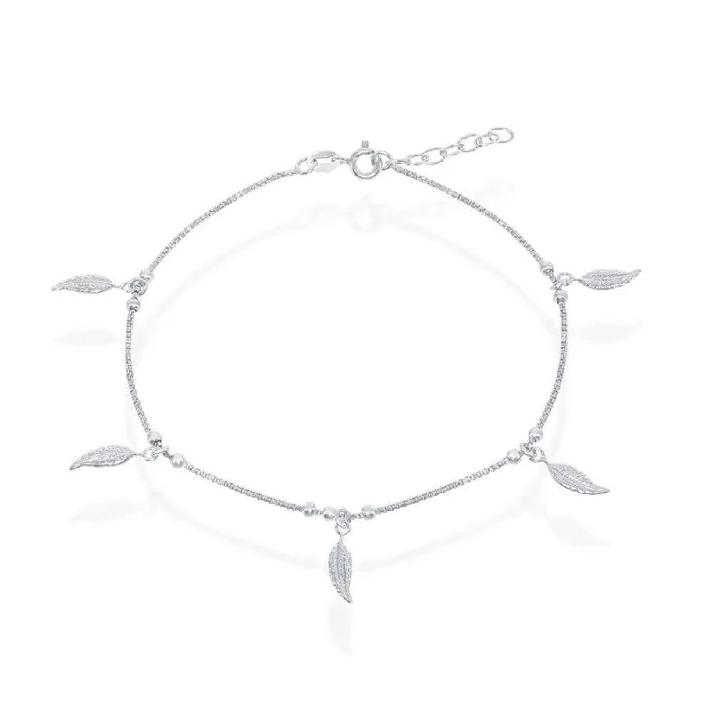 custom anklets for women-Sterling Silver Dangling Leaf's Anklet