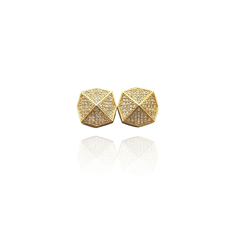 edgy earrings for women-Diamond Octogonal Pyramid Earrings (14K)