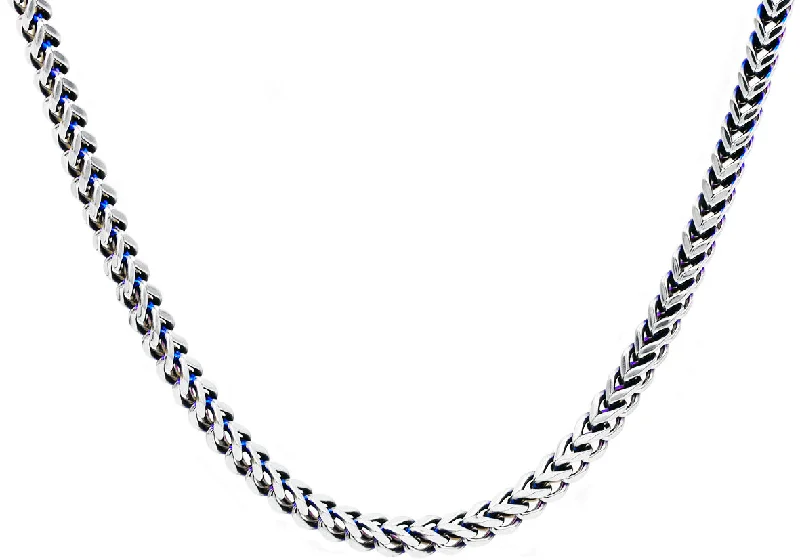 cuff necklace for women-Mens 8mm Stainless Steel and Blue Plated Two Tone Franco Link Chain Necklace