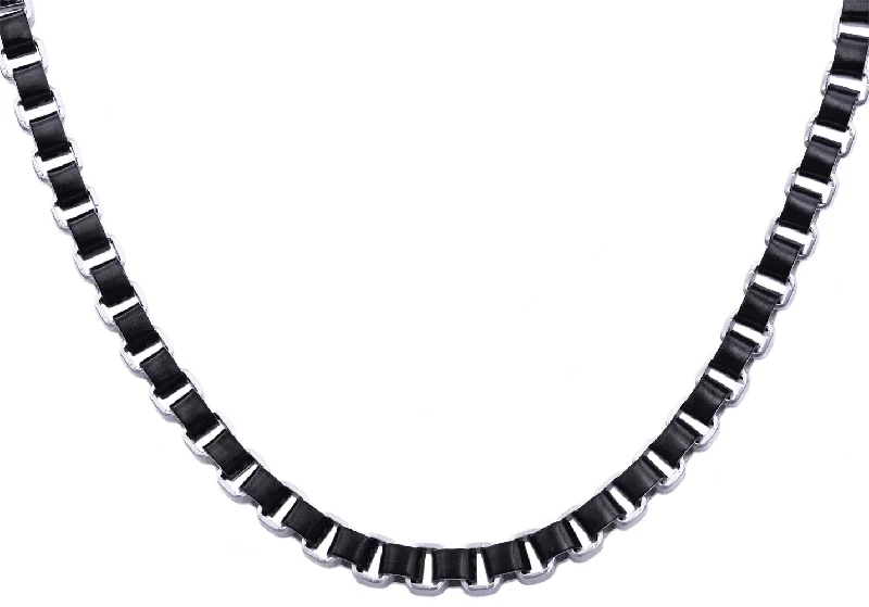 charm necklace for women-Mens Black Stainless Steel Two Tone Box Link Chain Necklace