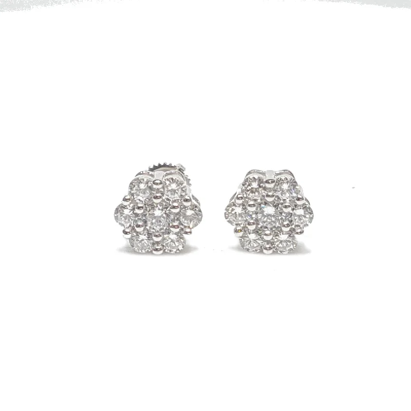 textured earrings for women-Honeycomb Cluster Cubic Zirconia Stud Earring Sterling Silver