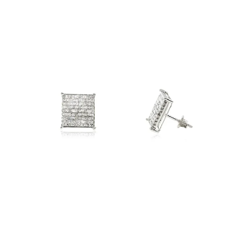 personalized earrings for women-Diamond Princess Cut Stud Earrings (14K)