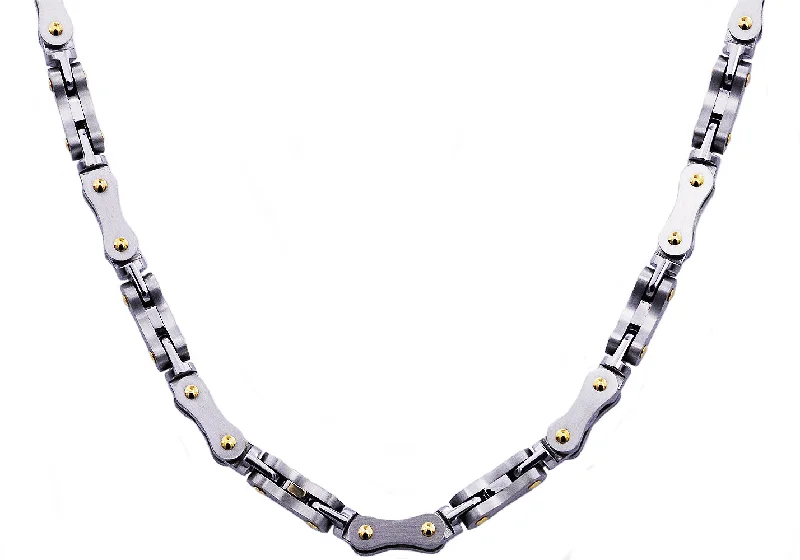 gift necklace for women-Mens Stainless Steel Link Chain Necklace With Gold Screws