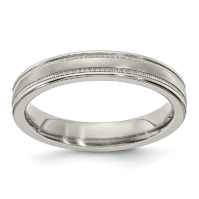 gold engagement rings for women-Edward Mirell Titanium Brushed & Polished Tri Dome Milgrain Band