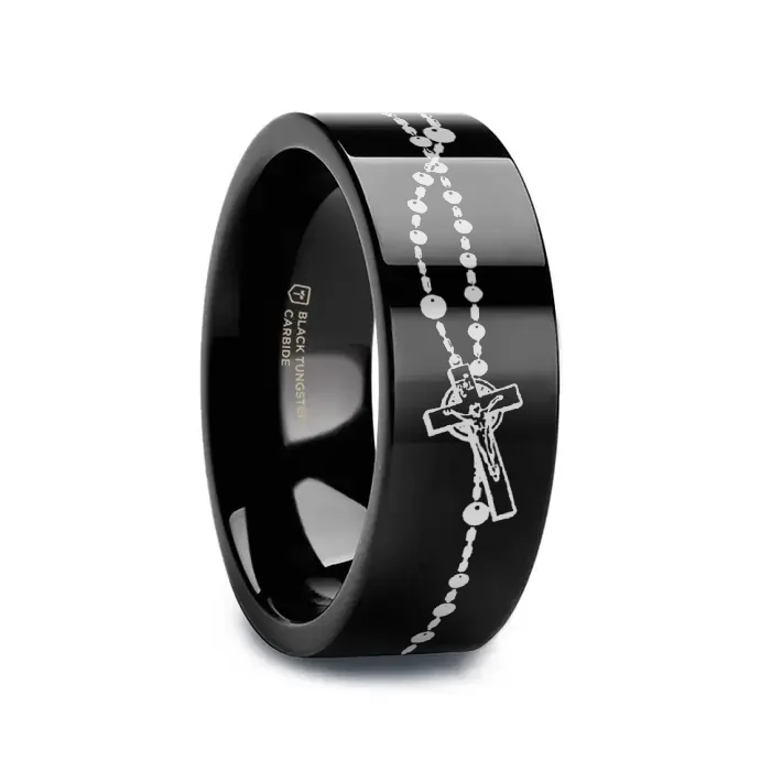 emerald cut engagement rings for women-ROSARY on Black Flat Tungsten Carbide Ring