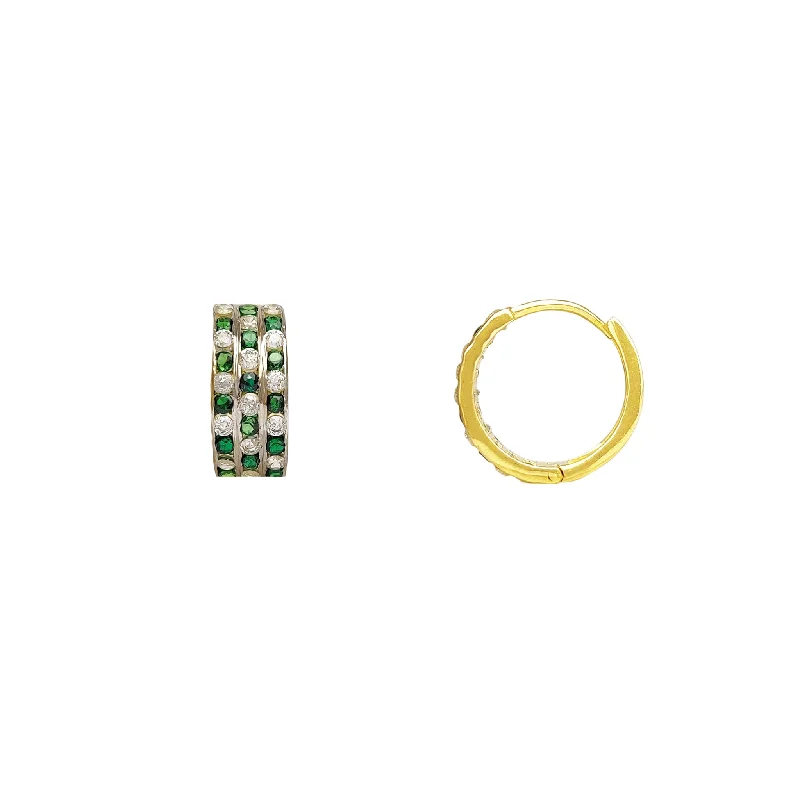 chandelier earrings for women-Green & White Checkered Channel CZ Huggie Earrings (14K)