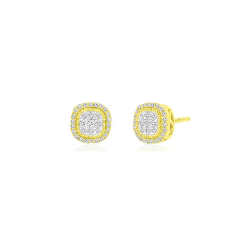 diamond drop earrings for women-Square Diamond Stud Earrings (14K)