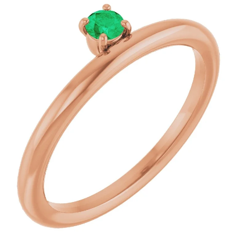 halo ring engagement rings for women-14K Rose Lab-Grown Emerald Stackable Ring