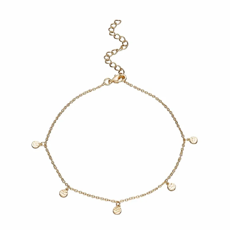 anklets with tassels for women-Anklet with Hammered Discs - 18k Gold Plated