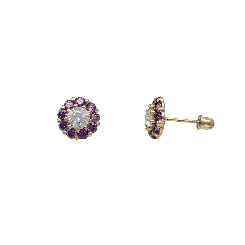 short earrings for women-Flower CZ Earrings (14K)