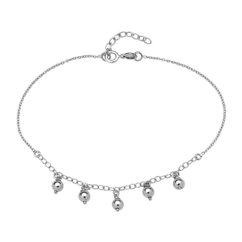 anklets for casual wear for women-Sterling Silver Dangling Beads Anklet