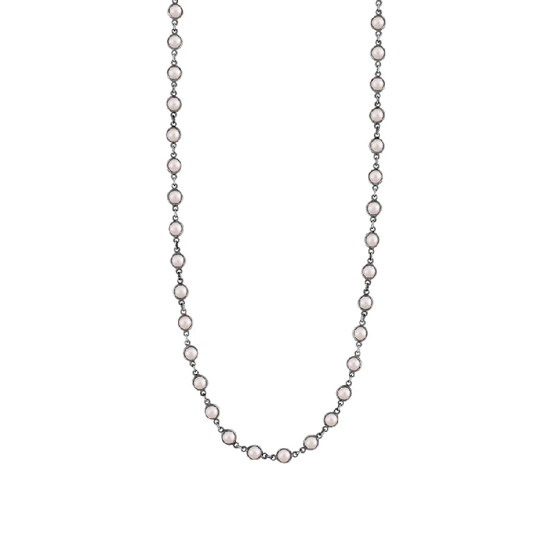 multi-strand necklace for women-Linked Many Moons Necklace in Pearl & Antiqued Silver