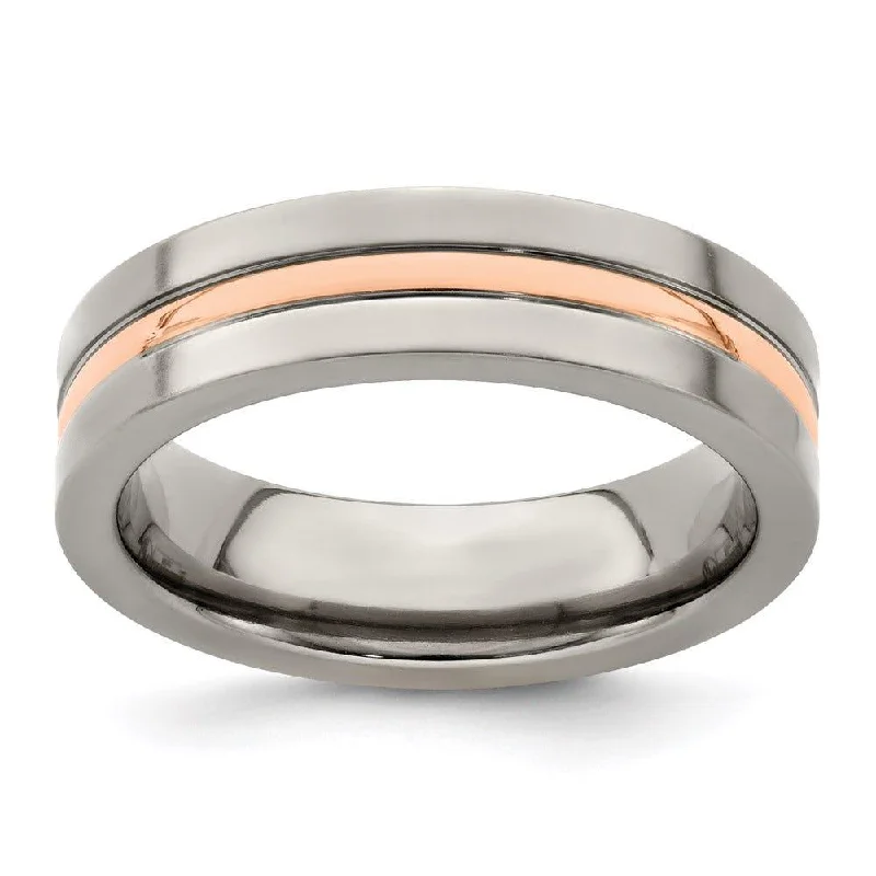 emerald engagement rings for women-Edward Mirell Titanium and 14k Rose Gold Grooved 6mm Band