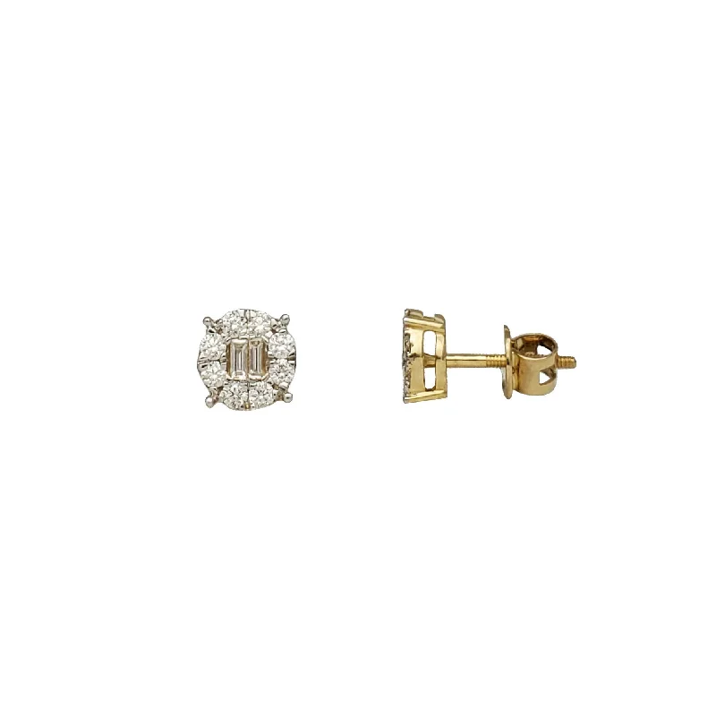 small earrings for women-Diamond Baguette & Round Stud Earrings (14K)