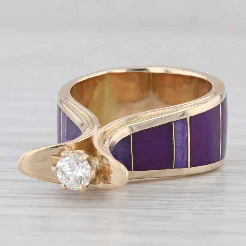 simple solitaire engagement rings for women-0.27ct Diamond Purple Sugilite Mosaic Ring 14k Yellow Gold Size 5.25