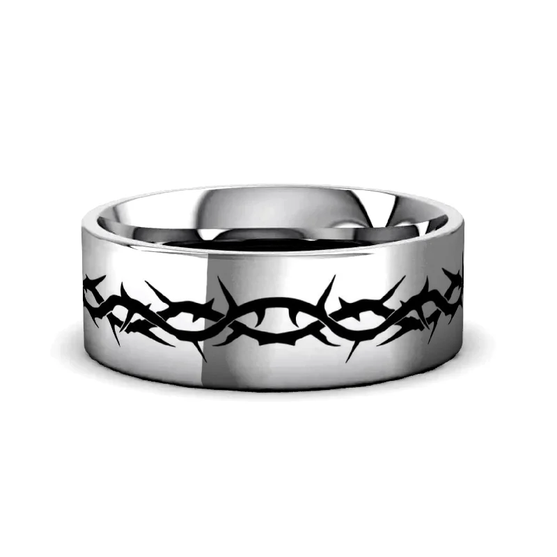 stackable engagement rings for women-THORN CROWN Flat Classic Tungsten Carbide Ring