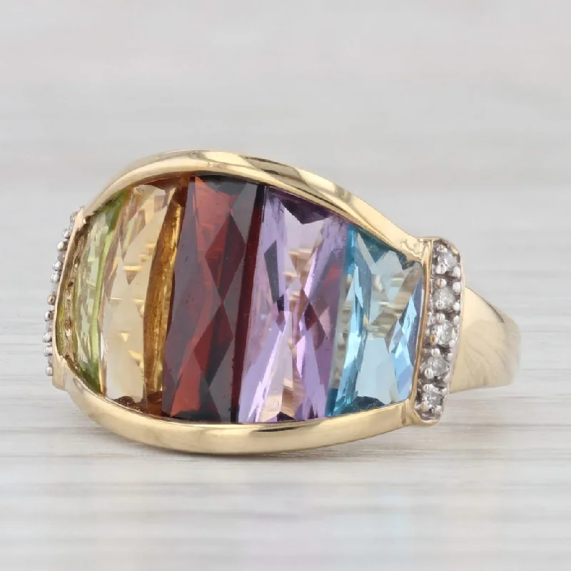 emerald cut engagement rings for women-4.86ctw Rainbow Gemstone Ring 10k Gold Peridot Citrine Garnet Amethyst Topaz