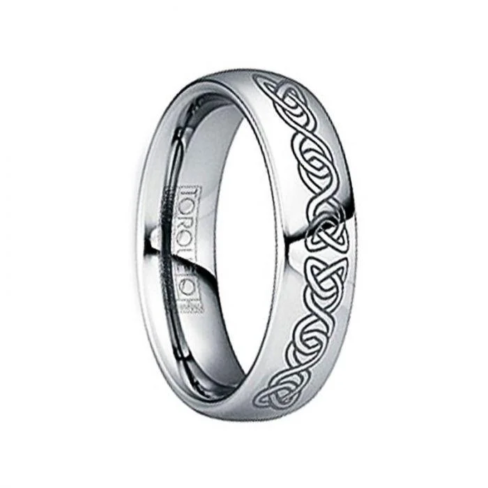 affordable diamond engagement rings for women-IUNIUS Polished Tungsten Comfort Fit Ring with Black Engraved Celtic Pattern - 6mm