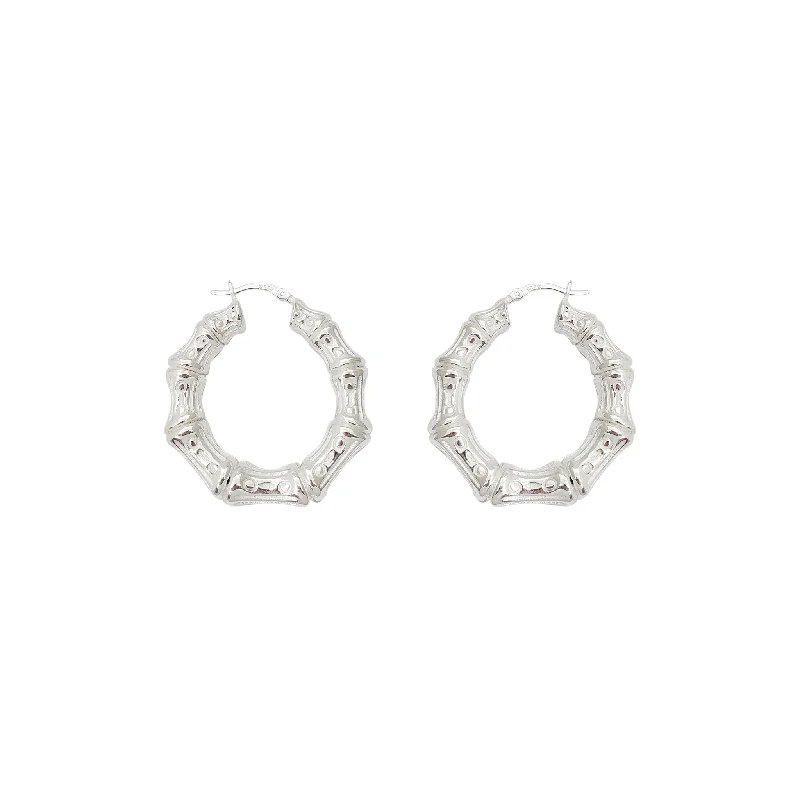 hoop earrings for women-Special Design Bamboo Hoop Earrings (Silver)